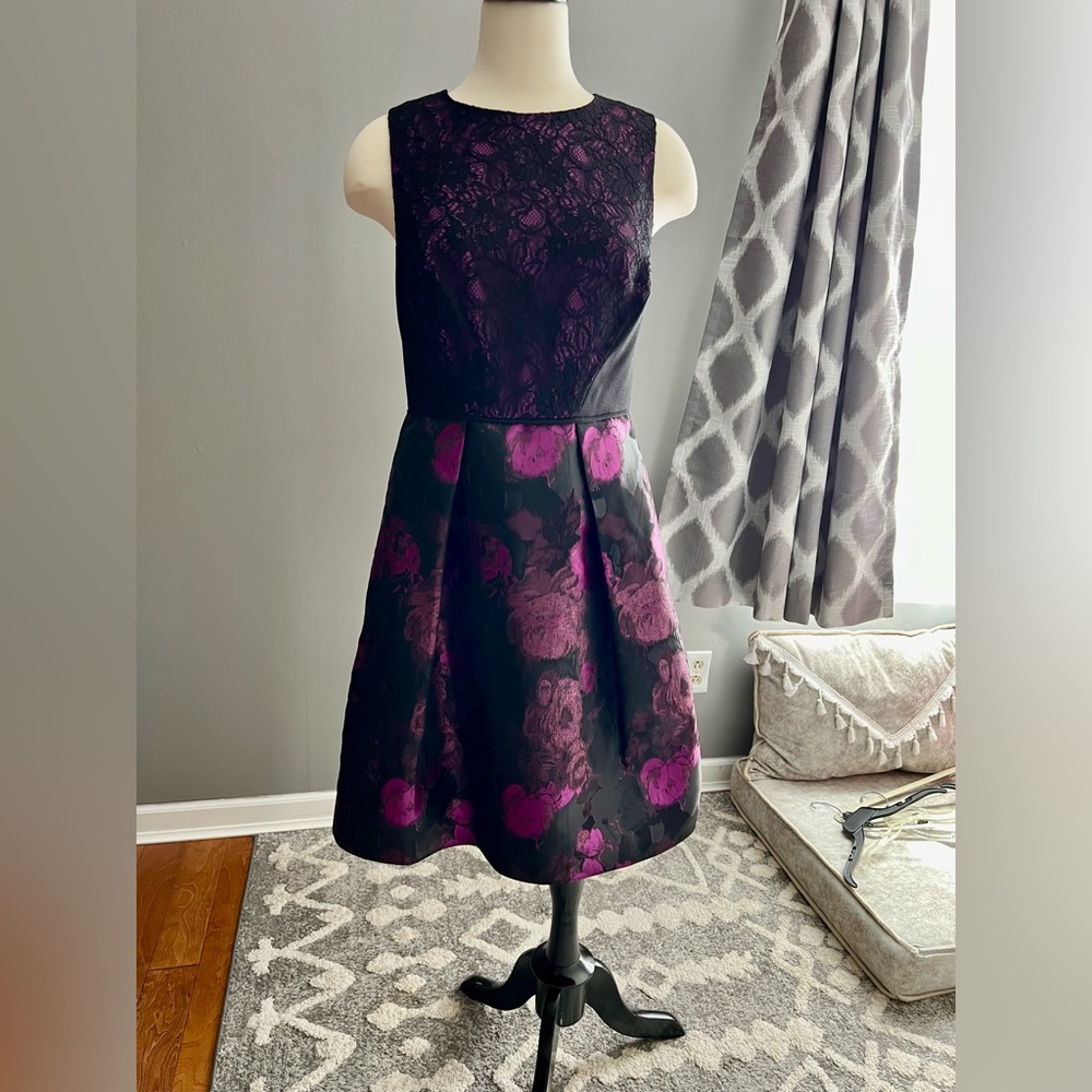 Purple Floral Satin Sleeveless Fit & Flare